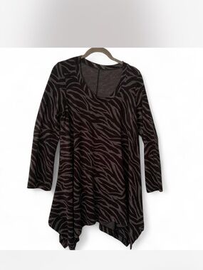 Goth Grunge Women’s Zebra-Print Scoop Neck Long Sleeve Tunic L